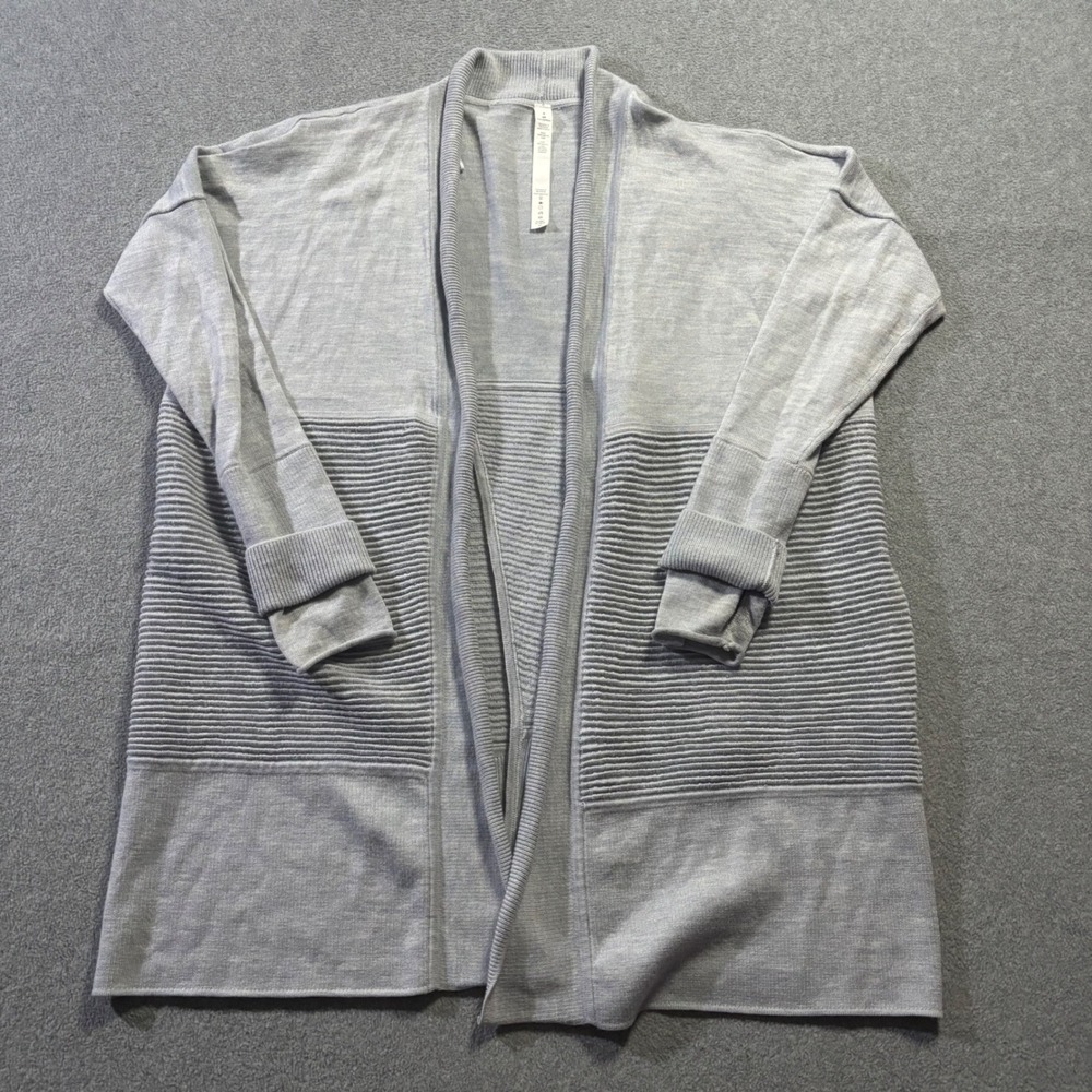 Lululemon Sit In Silence Wrap Women 4 Grey Merino Wool Ribbed Cardigan Sweater